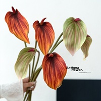 Anggrek Anthurium Modern Realistis Besar, Batang Panjang 73cm, Bunga Merah Lembut Buatan dari EVA, Dekoratif Ramah Lingkungan untuk Pernikahan dan Dekorasi Rumah