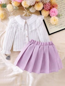 Conjunto <span class=keywords><strong>de</strong></span> Falda Plisada <span class=keywords><strong>de</strong></span> Alta Gama con Estampado Floral Estilo Coreano para Niñas, Blusa Blanca con Volantes, Conjunto <span class=keywords><strong>de</strong></span> Dos Piezas para Otoño - Product Image 4