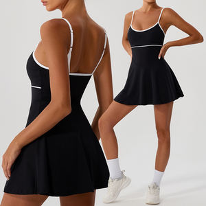 Vestido de tenis de espalda baja con correas ajustables con pantalones cortos Anti-exposición entrenamiento Fitness mujeres correr Golf vestido ropa deportiva - Product Image 1