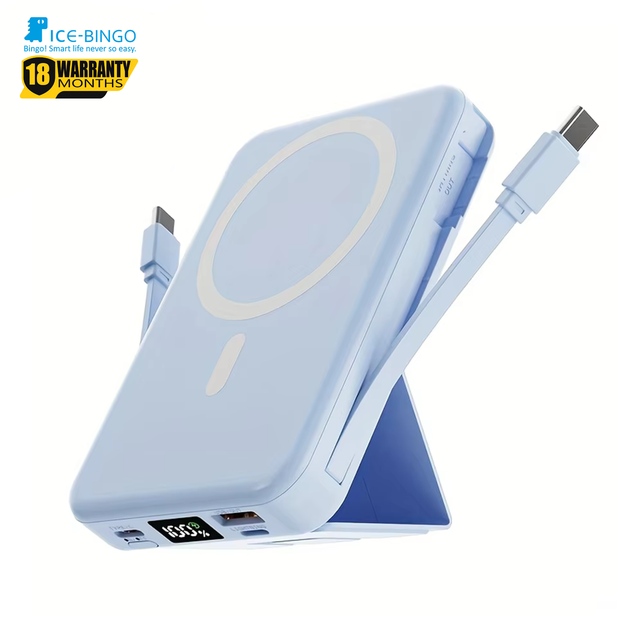 PD 22.5W 10000mAh Magnetic Wireless Charge Power Bank Type-C Mag Fast Charger Foldable Holder Built 2 Cables Custom Logo