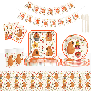DAMAI Artículos para Fiesta de Cumpleaños de Capibara, Platos de Papel de Capibara, Servilletas, Vajilla de Animales para la Cena, Recuerdos de Fiesta, Suministros para Mesa de Animales, Sirve para 8 Personas - Product Image 3