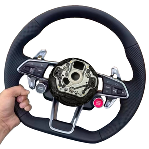 OFERTA ESPECIAL Volante Deportivo Mejorado de Cuero Negro Perforado con Base Plana para Audi S6 S7 <span class=keywords><strong>A4</strong></span> A5 A6 A7 Q3 Q5 A3 B8 B9 R8 - Product Image 1