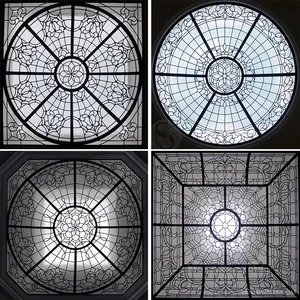 Solarium Leaded Glass Geometric Domes Factory Customized Pattern Solarium Design Raised Flat Lens Square Domes Ceiling For Lantern Roof