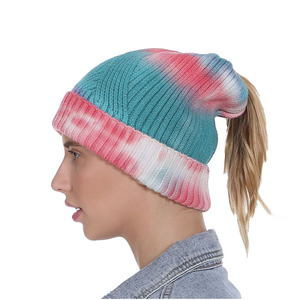2020 nuevo estilo de alta calidad de <span class=keywords><strong>tinte</strong></span> de corbata sombreros sin respaldo de cola de caballo de punto de invierno - Product Image 5
