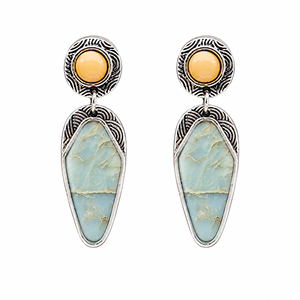 Orecchini Vintage con Motivo Marmorizzato Giallo, Gioielli Etnici di Tendenza per Donne - Product Image 1