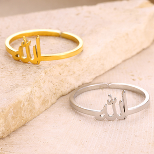 Vente en gros <span class=keywords><strong>Bague</strong></span> ouverte 'Lettre d'amour' arabe en acier inoxydable plaqué or rose, style vintage et tendance, pour hommes et femmes, thème islamique - Product Image 6