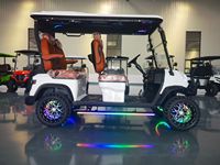 Voiturette de golf surélevée personnalisée 4 places, buggy de golf électrique tout-terrain avec éclairage sous châssis à couleurs changeantes pour la chasse et les excursions