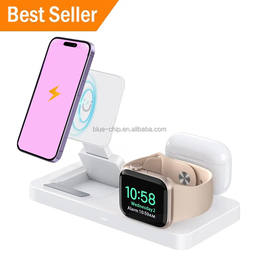 New Hot Sales Bedroom Cellphone Phone Smart Watch Stand 15W Charger Magnet 3 In 1 Foldable Multiple Desktop Wireless Charging