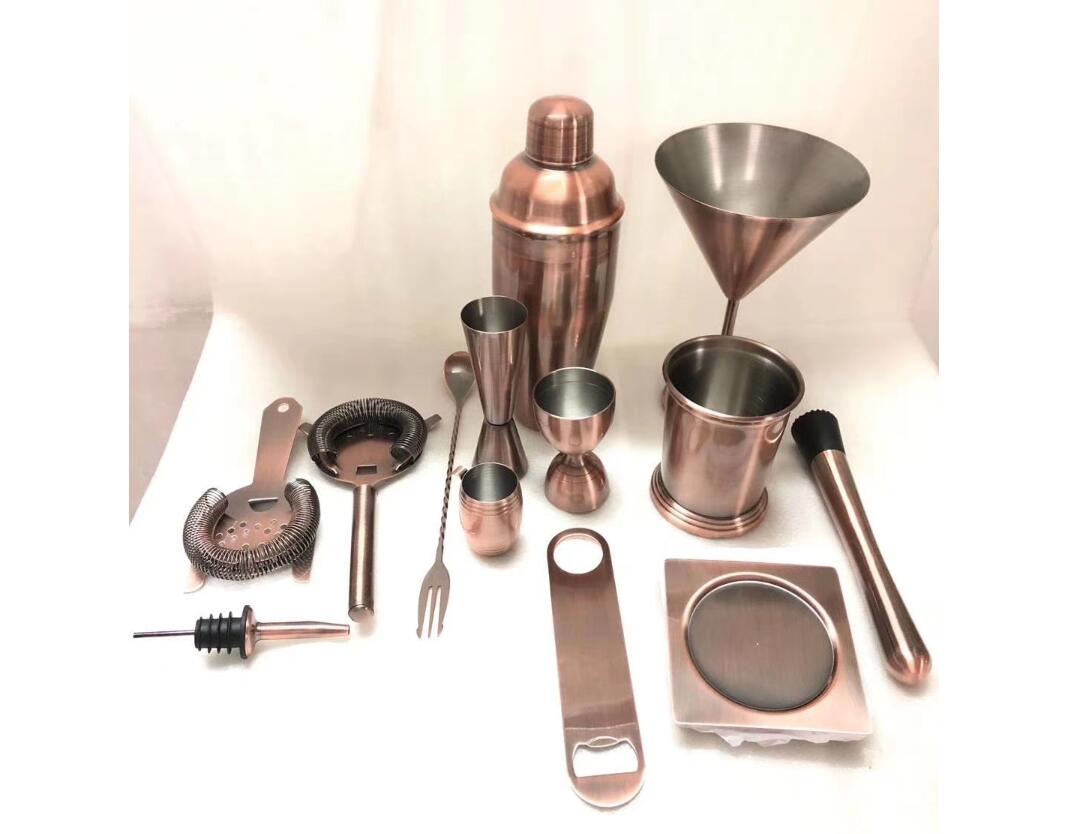 Hot Sale Copper Cocktail Shaker Set Bartender Kit Stainless Steel Martini Mixer Home Use Premium Bartendering Tool