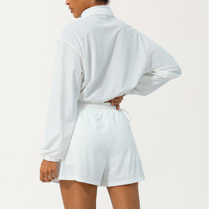 ملابس رياضية للنساء فضفاضة 2 ، تناسب الأكمام بسحاب أعلى مع سحاب ، سترة جري وشورت من علامة خاصة - Product Image 6