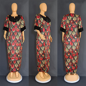 Nuevo Vestido de Mujer con Estampado Africano, Estilo Recto, Largo, de Manga Corta, con Lentejuelas de Satén, a la Moda - Product Image 5