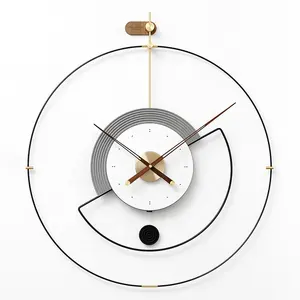 EMITDOOG นาฬิกาติดผนังครึ่งวงกลม,นาฬิกาควอตซ์ไม้นาฬิกาเหล็กทันสมัยเรียบง่ายสำหรับตกแต่งห้องนั่งเล่น