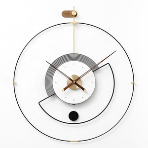 EMITDOOG SemiCircle Relojes de Pared Arte del Hierro Decoración, Minimalista Moderno Metal Relojes de Pared Relojes para Sala de Estar, Relojes de Cuarzo de Madera - Product Image 1