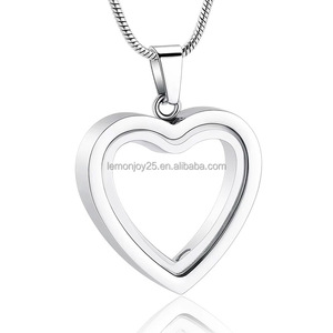 Colgante de urna de corazón de acero inoxidable pulido - Joyería conmemorativa para cenizas rellenables - Product Image 1