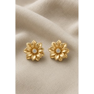 Pendientes de flor dorada con centro de diamantes para mujer, joyería elegante - Product Image 1