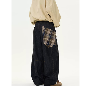 Vente en gros Coutom Baggy <span class=keywords><strong>Jeans</strong></span> Patchwork <span class=keywords><strong>Kaki</strong></span> Treillis Streetwear Hip Hop Pantalon en coton Pantalon pour hommes Denim pour hommes - Product Image 2