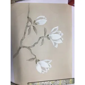 Magnolia flower Hand painted silk Wallpaper