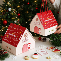 Boîte cadeau en papier écologique en forme de maison de Noël avec poignée en corde, pliable, recyclable, pour emballer des bonbons et des biscuits
