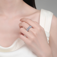 Bague d'éternité en argent sterling 925 plaqué rhodium avec moissanite certifiée GRA, 3 rangs, coupe princesse, entièrement pavée, luxe, mariage