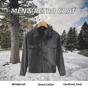 Abrigo Largo de Invierno para Hombre, Estilo Casual Americano Retro, Cierre de Botón, Cuello Camisero, de Pana, Cortavientos, para Trabajo - Product Image 2