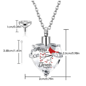 Joyería de cremación para cenizas, <span class=keywords><strong>siempre</strong></span> <span class=keywords><strong>en</strong></span> <span class=keywords><strong>mi</strong></span> mente Collar de urna conmemorativa con forma de corazón de pájaro pequeño Colgante de cristal Ceniza - Product Image 2