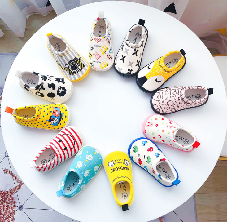 Эластичная холщовая обувь для малышей с мультяшным рисунком