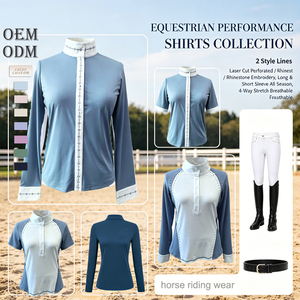 เสื้อเลเซอร์สำหรับขี่ม้าแบบ Color Block สำหรับการแข่งขันขี่ม้า  รับผลิตแบบ OEM ODM พร้อมสกรีนโลโก้ เสื้อผ้าฝึกขี่ม้า - Product Image 5