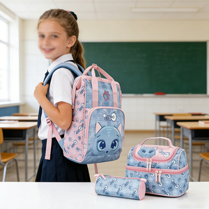 Sacs à dos d'étudiant personnalisés avec dessin animé de chat, 3 pièces, sacs à dos d'école pour filles, ensemble de sacs à dos pour enfants avec sac à déjeuner, trousse à crayons - Product Image 1