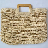 Tas Pantai Anyaman Berongga Model Solid Fashion Casual dengan Bukaan Terbuka Tas Jerami Wanita
