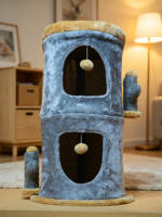 Tour pour chat en forme de baril mignonne à 2 niveaux avec poteaux à gratter en forme de cactus et perchoir supérieur en peluche douce pour petits chats d'intérieur