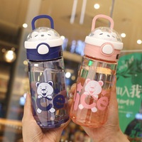 Nouvelles tasses à paille pour enfants, motif ours de dessin animé, bouteille d'eau en plastique pour bébé avec bouchon, paille en silicone, tasse d'apprentissage à bec verseur