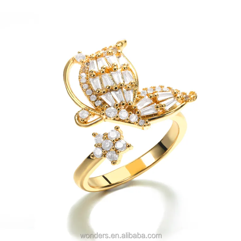 Newest Butterfly Ring With Star Cubic Zircon Butterfly Charm Ring Gold Platinum Color Women Finger Fantasy Jewelry Accessory