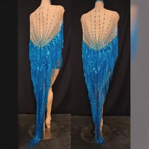 Abito da Spettacolo Latino Blu Diamante per Cantanti e Presentatrici, 100% Poliestere, per Adulti - Product Image 5