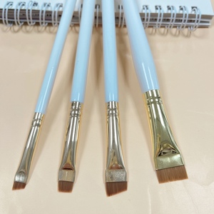 Pinceau à sourcils plat et fin en métal rose doré avec manche blanc, pinceau à sourcils fin et angulaire pour des lignes nettes et volumineuses - Product Image 4