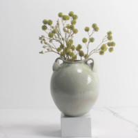 Vase de table en céramique écologique fait main, style rustique Wabi Sabi rétro, avec poignées antiques et glaçure réactive en porcelaine, pour la décoration intérieure