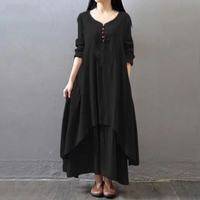 Robe Décontractée Femme Printemps Automne 2026 en Coton Lin à Manches Longues et Coupe Ample
