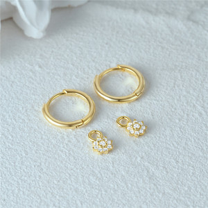 CANNER 18K Gold Plated <b>Hoop</b> Flower Earrings S925 <b>Silver</b> Dangle CZ Lotus Flower Drop Earring for Women Jewelry Wholesale - Product Image 3