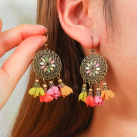 Boucles d'oreilles pendantes vintage pour femmes, bijoux bohèmes, fleurs colorées, géométriques, en alliage de zinc plaqué cuivre antique, tendance