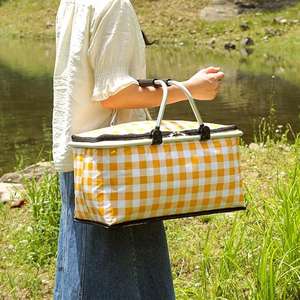 Sac isotherme pliable imperméable pour pique-nique avec doubles poignées pivotantes, panier de rangement pour camping et pique-nique - Product Image 1