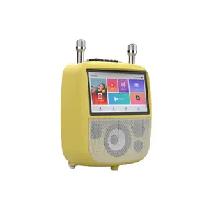 Children Touch Screen Speakers Karaoke Machine Party System Event Juke Box with Wireless Microphones LED Disco Light