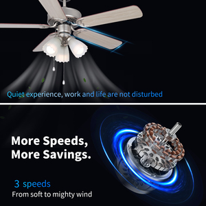 Quạt trần trang trí có đèn, kiểu cổ điển retro, phòng khách, văn phòng tại nhà, màu niken mờ, dây kéo - Product Image 5