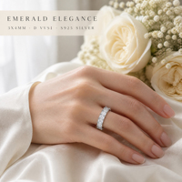 Bague de Fiançailles et de Mariage Demi-Éternité en Argent Sterling 925 avec Moissanite Taille Émeraude 3x4mm Couleur D, Artisanat Exquis