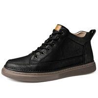 Baskets de skateboard mi-montantes pour hommes et femmes en cuir de vache véritable, à lacets, avec semelle épaisse rehaussante et doublure en coton polaire épaissi