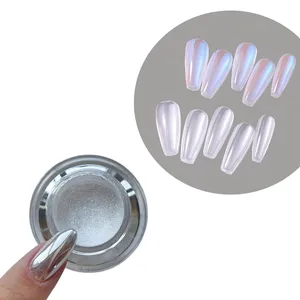 MyBeautyNails Chrome Magic Nail Pigment Powder Mirror Silk Glazed White Pearl Chrome Powder Nails