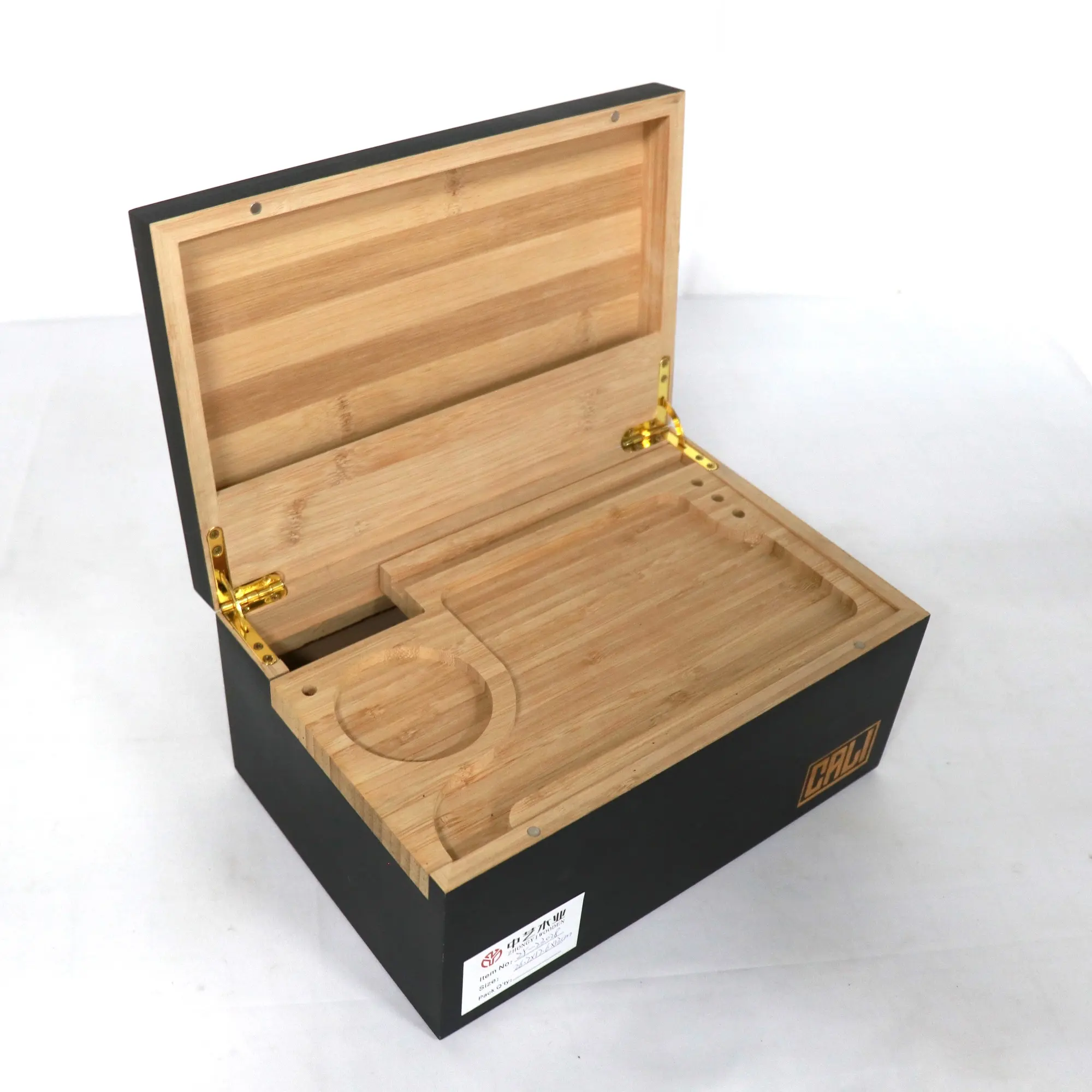 Caja de almacenamiento de lujo de madera decorativa OEM caja de almacenamiento de bambú para fumar con bandeja rodante cajas de madera con tapa con bisagras