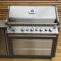 Meuble de cuisine modulaire d'extérieur en acier inoxydable 304 avec évier moderne, crédence, robinet et charnières écologiques