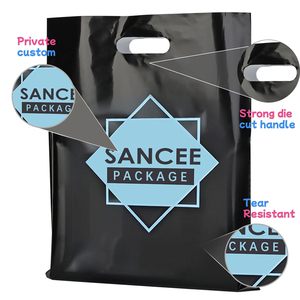 Bolsa de compras personalizada con nombre de <span class=keywords><strong>marca</strong></span> Logotipo personalizado Impreso Boutique Embalaje de ropa Bolsas de plástico con asa troquelada - Product Image 3
