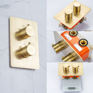 Brushed Gold Thermostatic Rain <strong>Shower</strong> Faucets Concealed Control Mixer <strong>Valve</strong> Adjustable Sliding <strong>Bar</strong> Set - Product Image 2