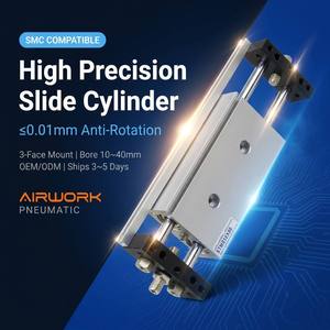 AIRWORK Série STMS – Cylindre à double <span class=keywords><strong>tige</strong></span> en aluminium avec roulement, plaque d'extrémité noire, haute précision, anti-rotation, double guide-<span class=keywords><strong>tige</strong></span> - Product Image 1