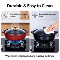 Casserole en céramique de 4,6 L, noire, compatible induction, qualité professionnelle, avec deux poignées en acier inoxydable, compatible lave-vaisselle, neuve